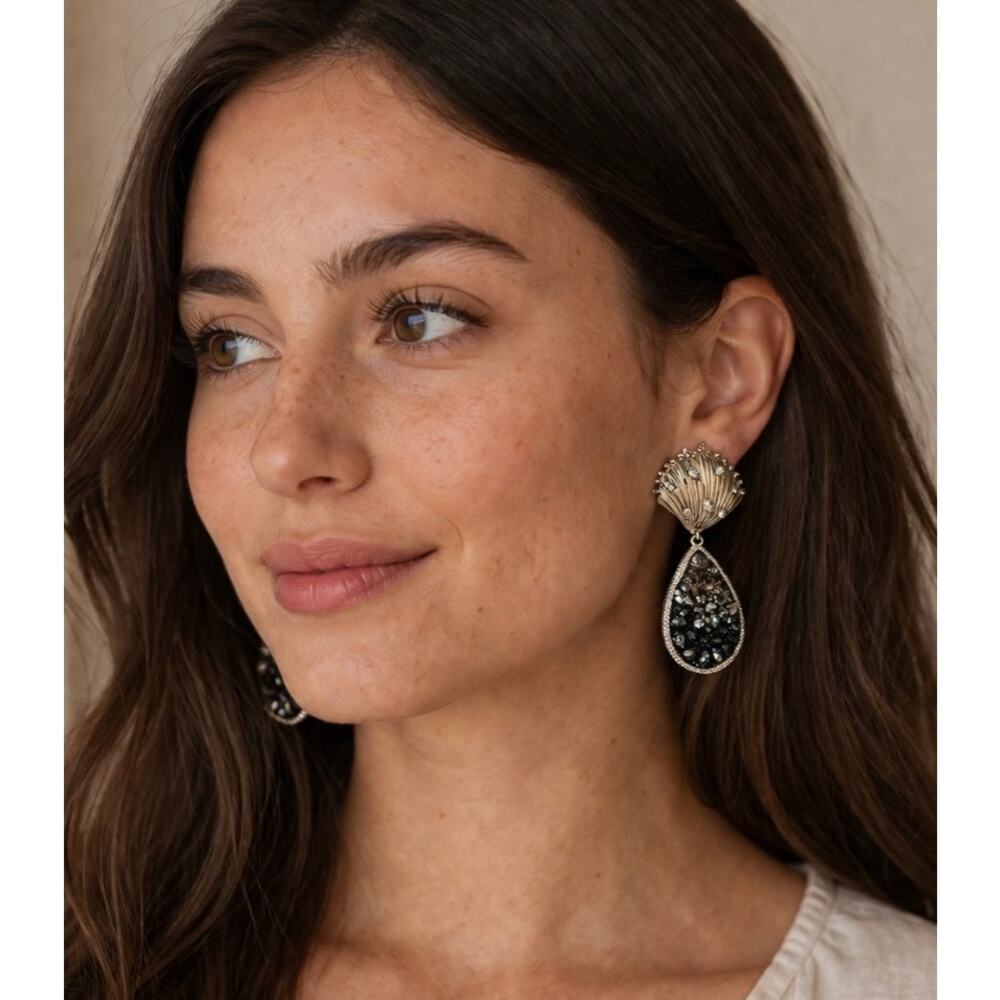 Mirabella Gold Shell Crystal Earrings New